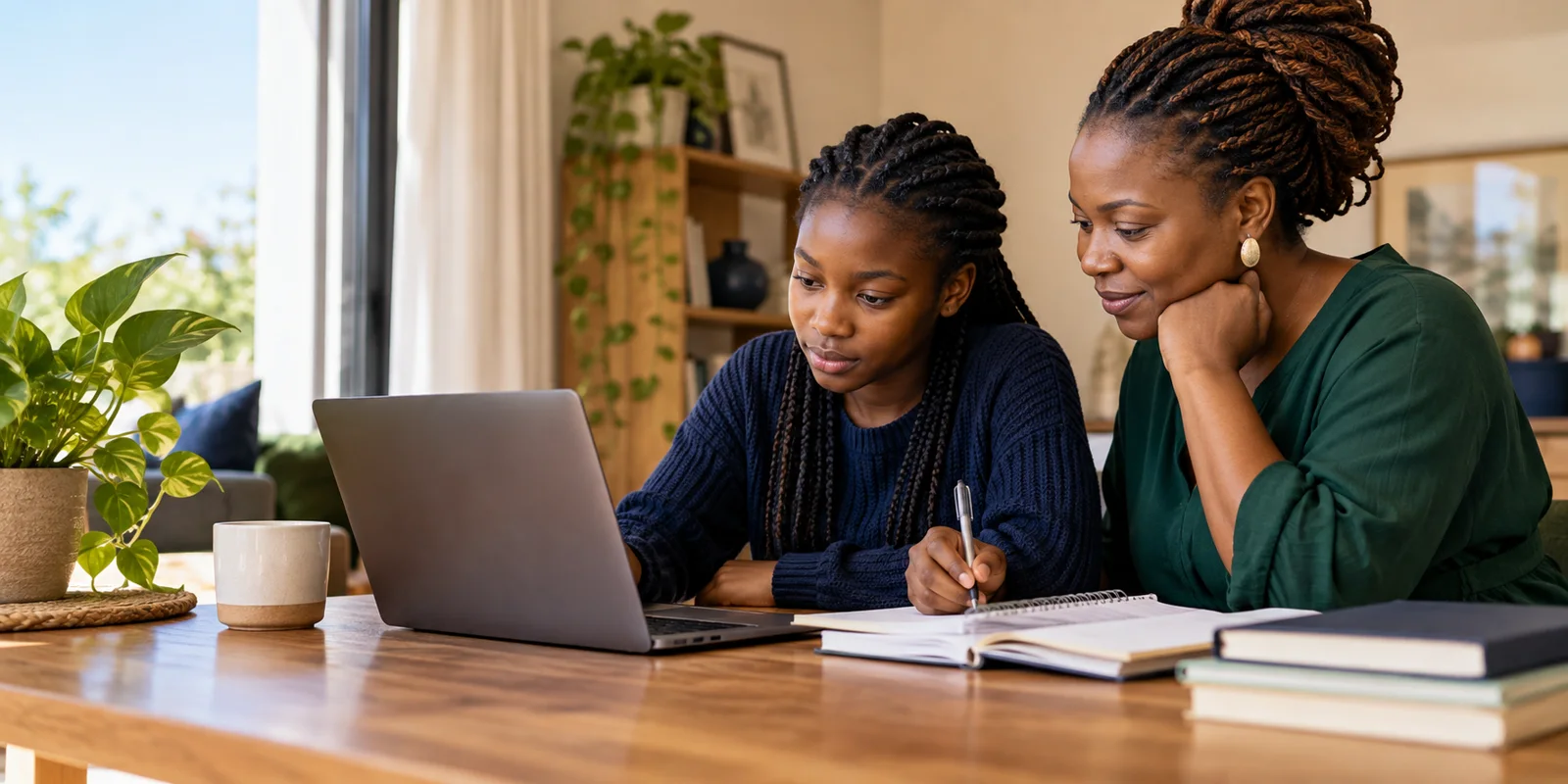 Illustration of a family learning together at home
